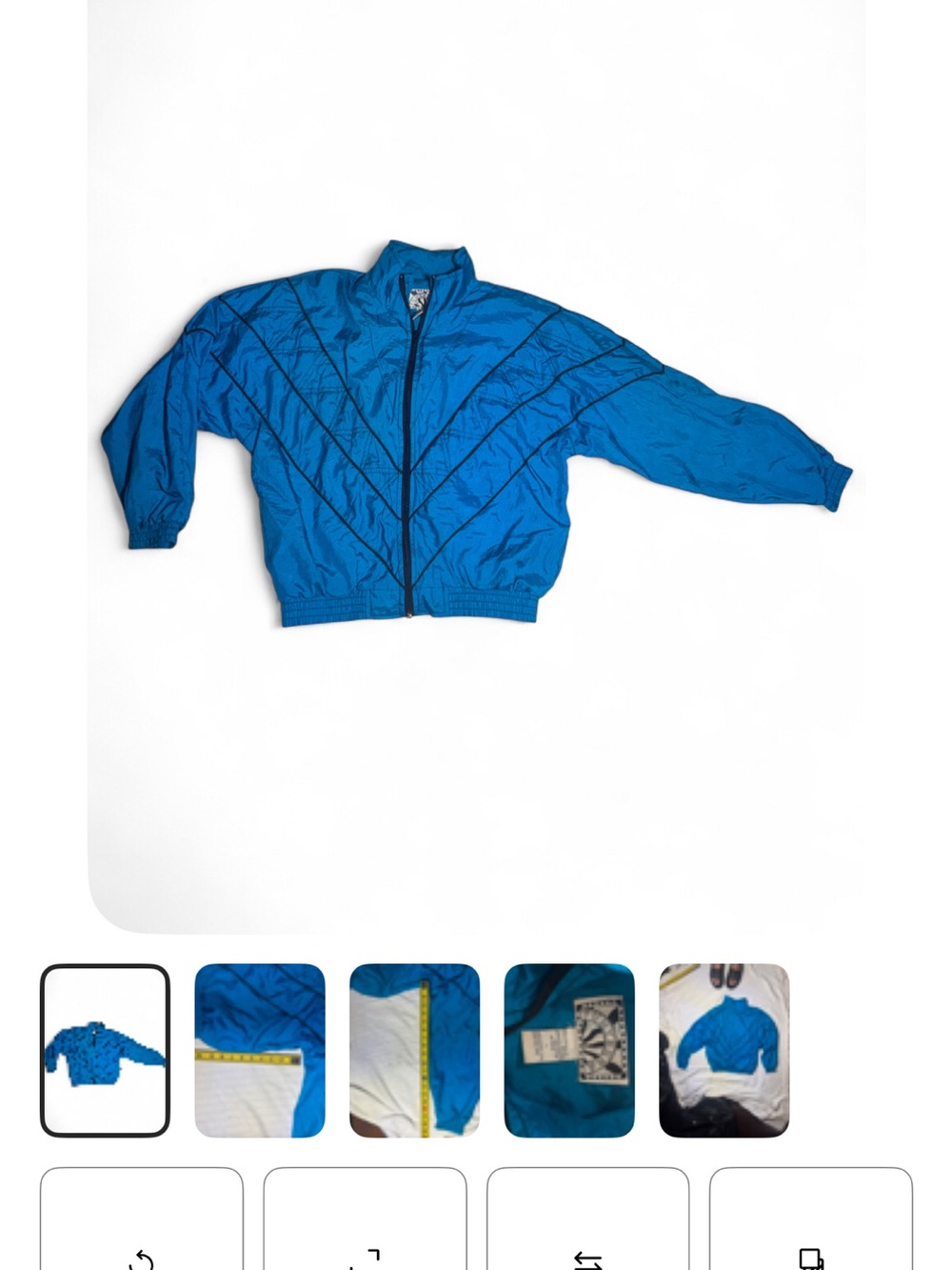 Sunterra Vintage Geometric Chevron Panel Windbreaker Track Jacket Blue Black L